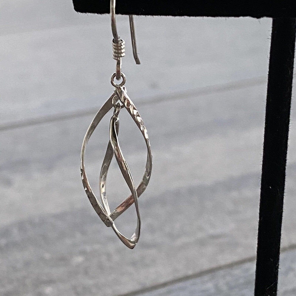 925 MA Thailand Sterling Silver Earrings Dangles Drops Art Deco Textured VTG - Picture 10 of 12